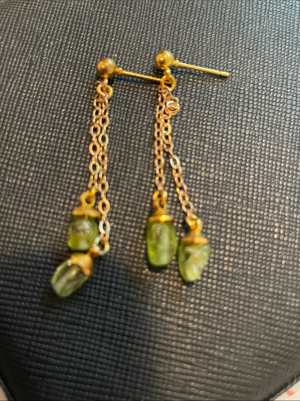 Gold Chain Drop Earrings with peridot Gem Drops